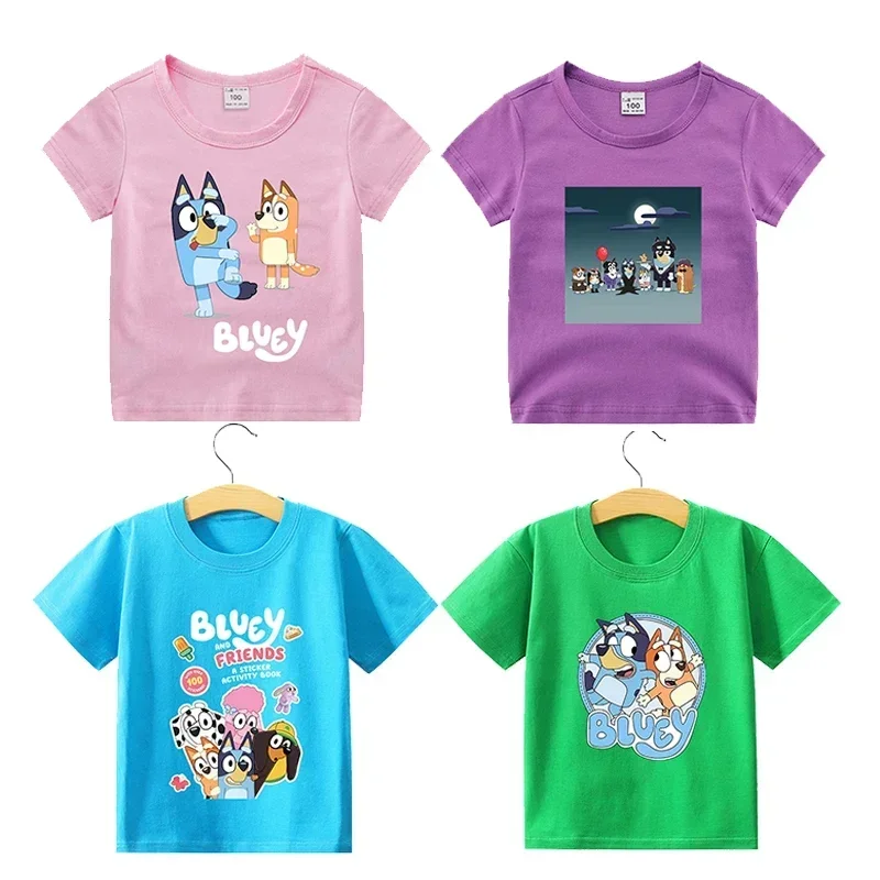 2024 New Cotton Blueys Shirt Kid Birthday Shirt Baby  T Shirt Toddler Summer Clothes Anime Game Cartoon Letter Tops Gift