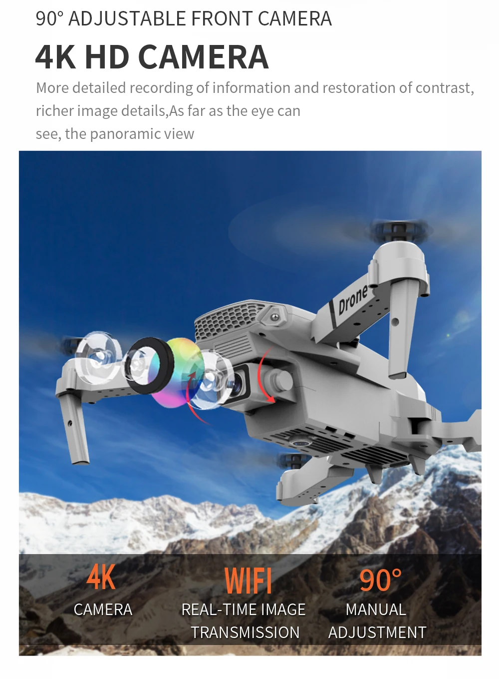 ų  E88 4k  HD ī޶  fpv   ̽ RC   ︮ ī޶,   峭 ų  
