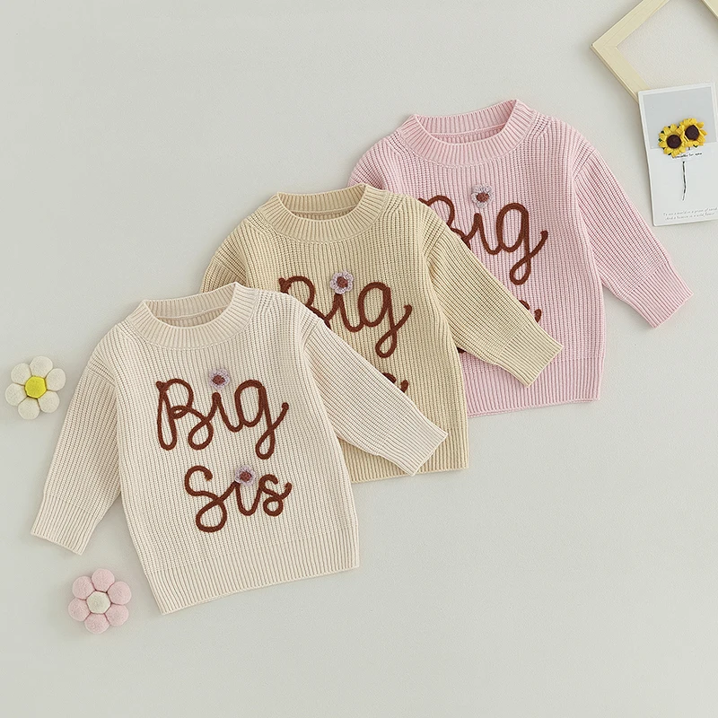 

2023-07-04 Lioraitiin 0-5T Toddler Baby Girl Boy Chunky Knit Sweater Top Big Sister Brother Little Sister Matching Outfits