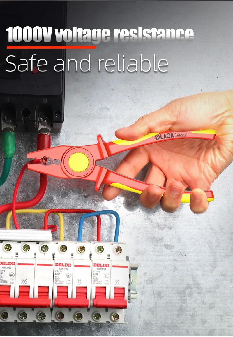 Laoa Professionelle Elektriker-Werkzeuge, isolierte Spitzzange, Vollkunststoff, Hochspannungs-Drahtschneider, Kunststoffgriffe – Detail 4