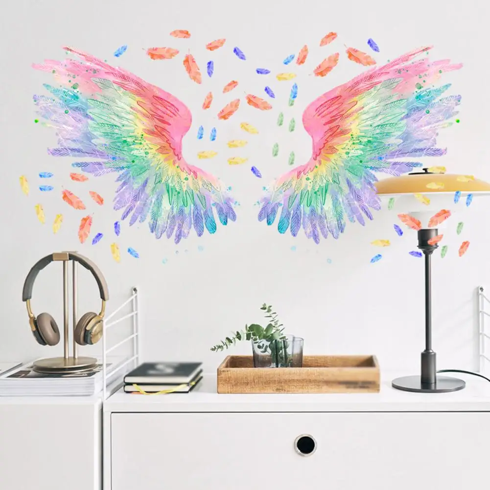 Door Decoration Sticker Vibrant Color Angel Wings Wall Sticker Home Decoration with Removable Decal Unique Wall for A for Room bon appetit wall sticker french quote cook decal vinyl art mural removable kitchen dining room home restaurant decor