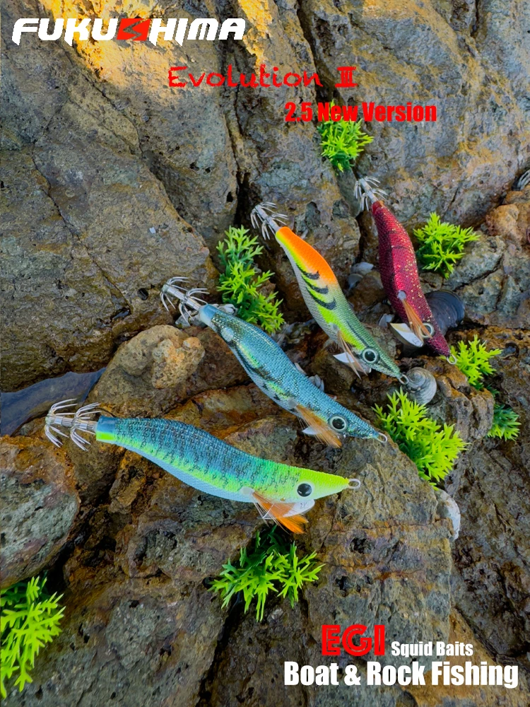 FUKUSHIMA III 2,5 SQUID HOOK WOOD SHRIMP KIKURA SUSUKE BODY EGI FISHING UV LIGHT SHARP HOOK LURE BAITS GLOW BODY