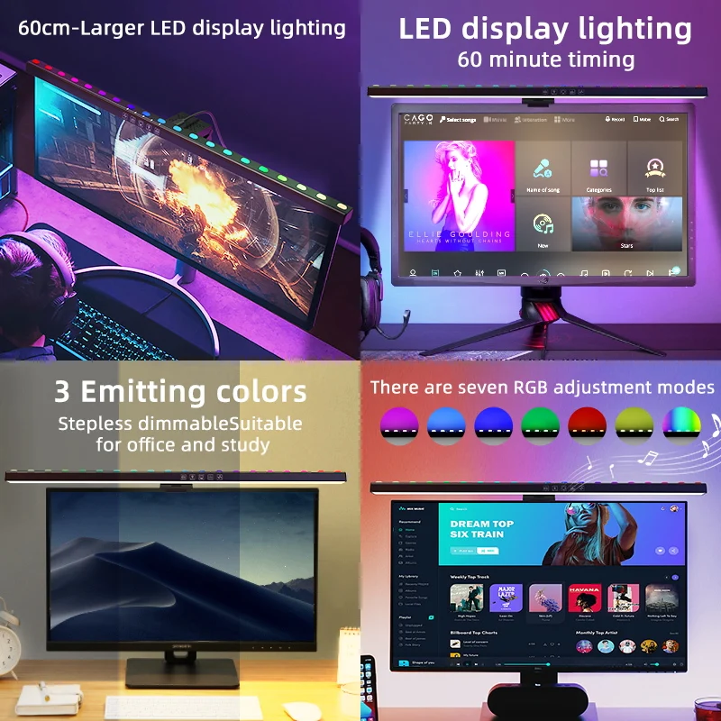 LED Monitor Light Computer 60CM Reading Screen Hanging Desk Light Stepless Dimming Lamp For USB Monitor Lights Bedroom Office 2