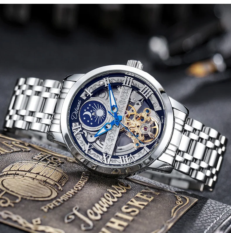 Tourbillon Moon Phase Wrist Luxury Hollow 3ATM Waterproof Stainless Steel Men Automatic Mechanical es es_voghion.com