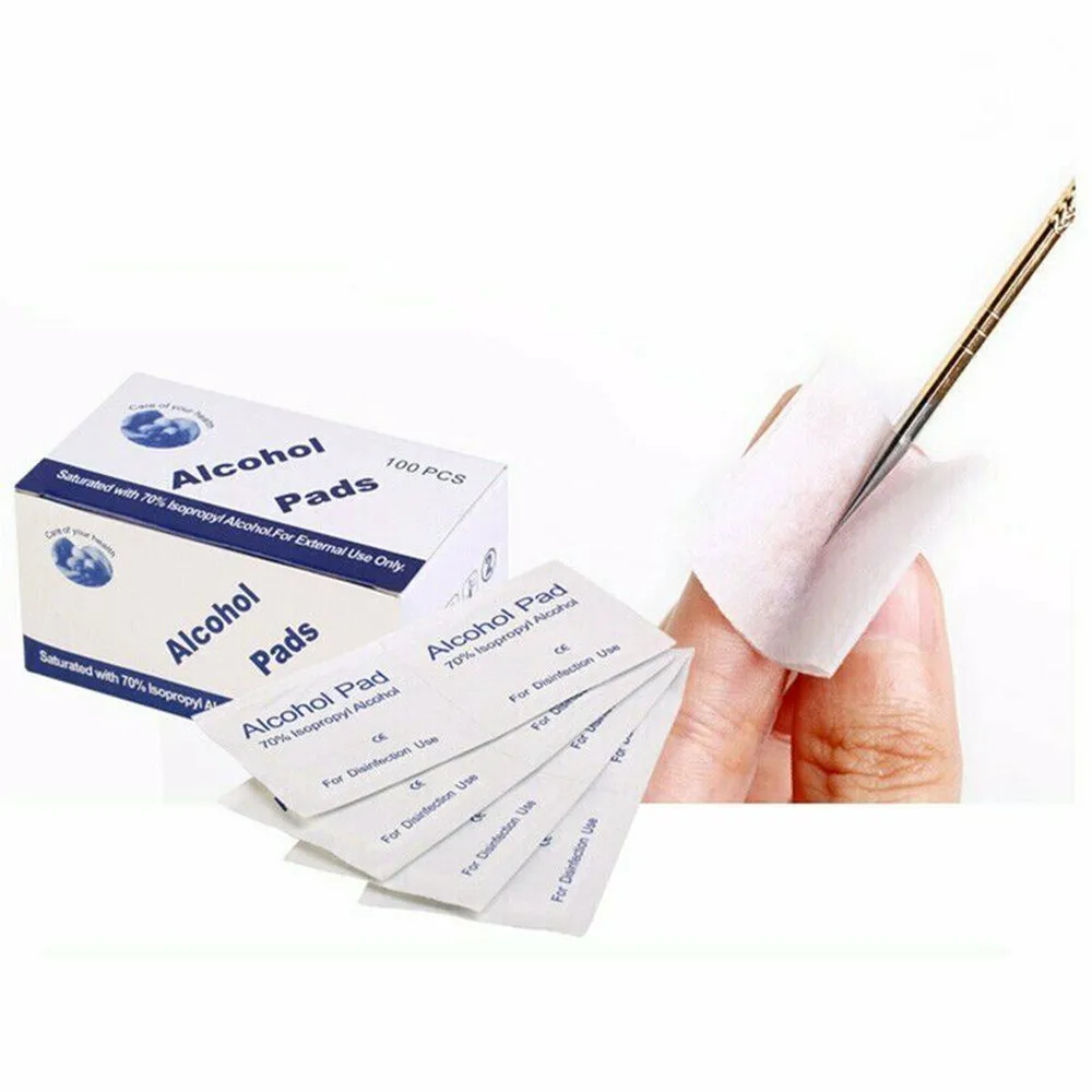 Álcool Desinfetante Wipe, Equipamento ao ar livre, Pacote de desinfecção, Nail Art Limpeza Algodão, Esterilização, 100Pcs