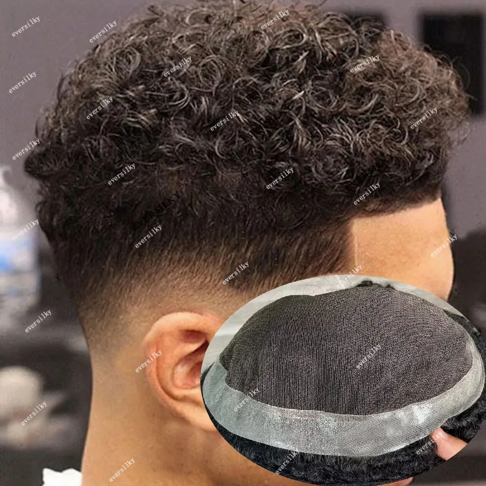 

15mm Afro Curly Australia Breathable Lace&PU Base Men Toupee 100% Human Hair System Pieces Prosthesis Capillary Male Wigs Unit