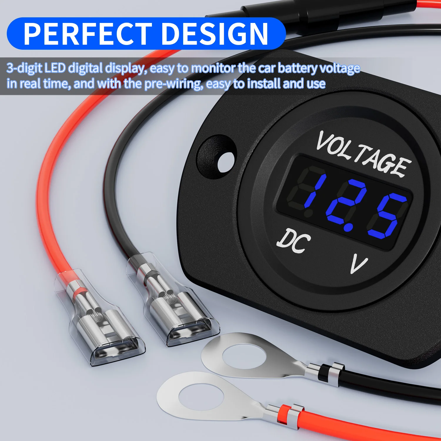 JZK 12V Voltmeter DC 12 Volt LED Voltmeter Waterdicht voor Auto Motorfiets Boot Met wit Led-display, Motorspanningsmonitor, Motorspanningsweergave, Digitale Auto Voltmetermeter