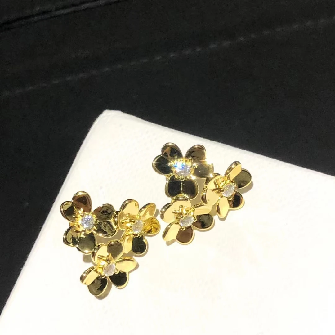 Cute, charming, fashionable, minimalist pure silver lucky clover/clover earrings jewelry, elegant brand jewelry