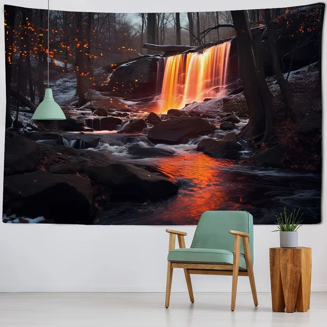 Tapisserie murale suspendue en cascade de rêve colorée, nuit de forêt, paysage de ciel étoilé, décoration de maison, dortoir, salon, chambre à coucher 5