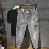 Spring Autumn Harajuku Fashion Luxury Clothing Men's Casual Pencil Pants Grey Thin Pants Washed Street Wear Boyfriend Jeans 1