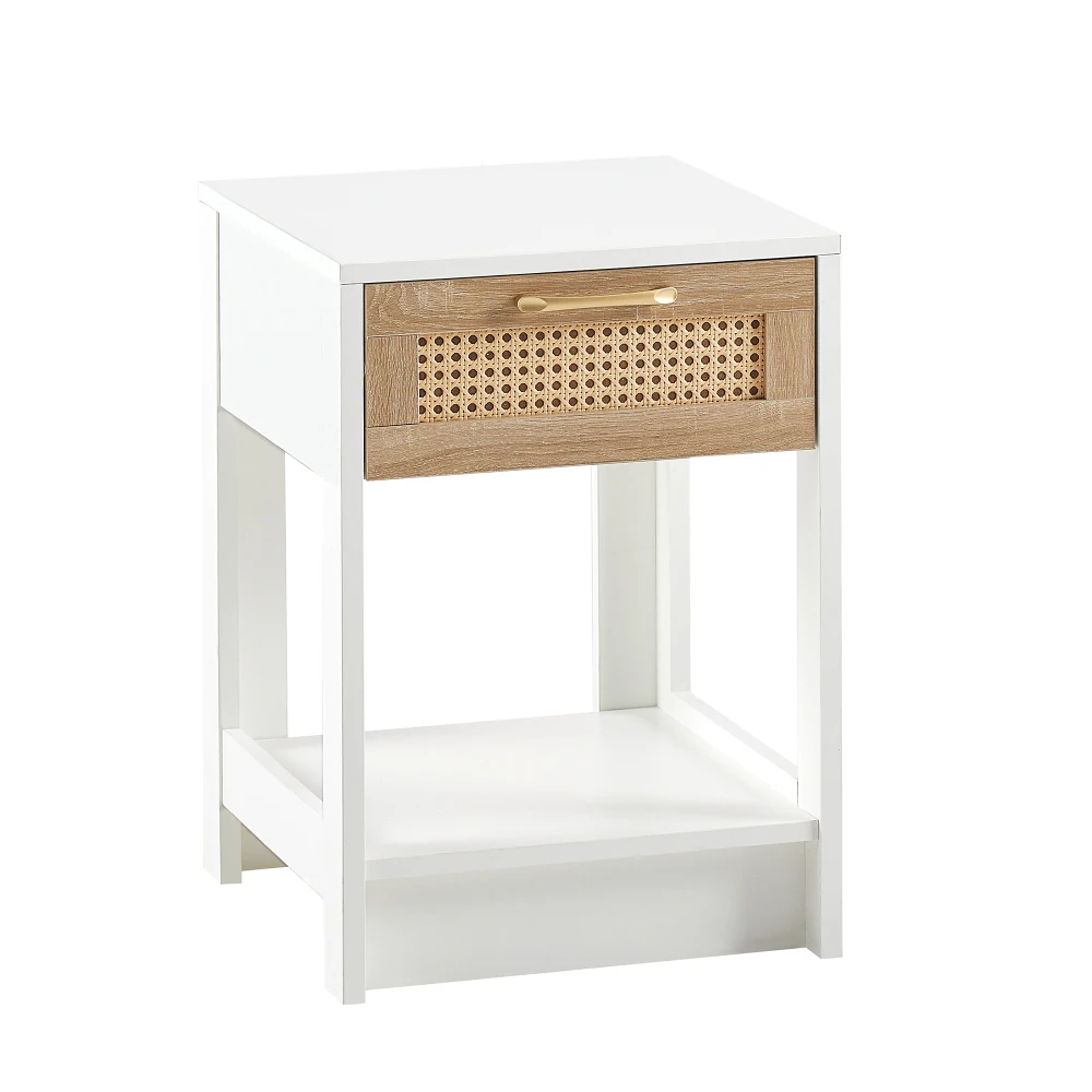 Moderner Rattan-Beistelltisch mit Schublade, Nachttisch, multifunktionaler Beistelltisch für Wohnzimmer, Schlafzimmer, H55×B40×H40cm – Detail 28