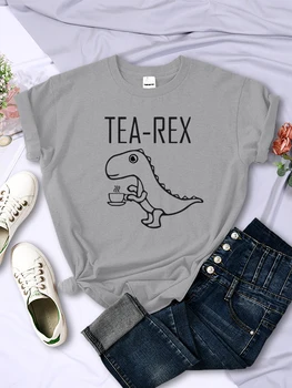 Chá Rex Funny Dinosaur Bebida Café Camisetas Femininas Respirável Casual Manga Curta Personalidade All-math Tee Roupas Femininas Tops