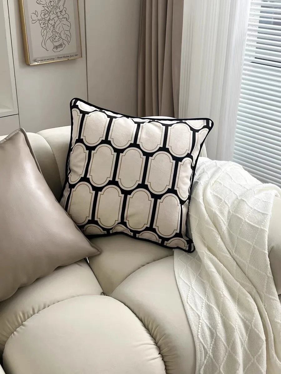 Retro Black Flora Pillow Cover Ivory Sofa Cushion Case Chinese
