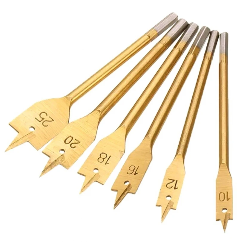 

6pcs Carbon Steel Construction 10-25mm Titanium Coating Carbon Steel Spade Drill Bit Set for Hole Cutter