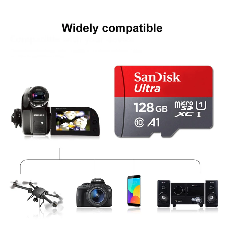 SanDisk 마이크로 SD 메모리 카드, 마이크로 SDHC 미니 SD 카드, 안드로이드 스마트폰용, 32GB Class10 UHS-1, 64GB, 128GB, 256GB, 512GB, MicroSDXC