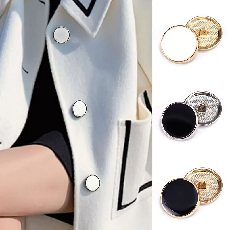 

10Pcs Shank Metal Buttons Alloy Black White Gold Silver Edge Overcoat Suit Decorative DIY Clothing Sewing Accessories