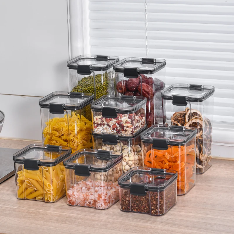 Contenedores de almacenamiento de alimentos para cocina, con tapas  multigrano contenedores transparentes, latas herméticas para el hogar