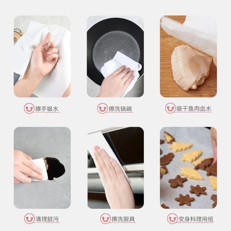 50 Sheets/Roll Disposable Dishwashing Paper 25x25cm Wood Pulp Paper Cleaning Paper Towels Kitchen Gadget Household Supplies