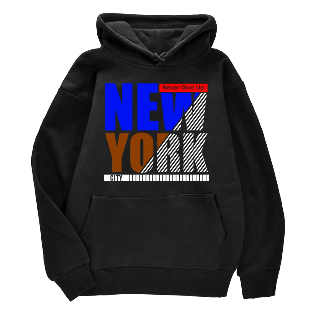 

Never Give Up New York City Street Hip Hop Print Hoodie Male Casual Couple Clothing Oversized Sport Tracksuit Street Regular Top
