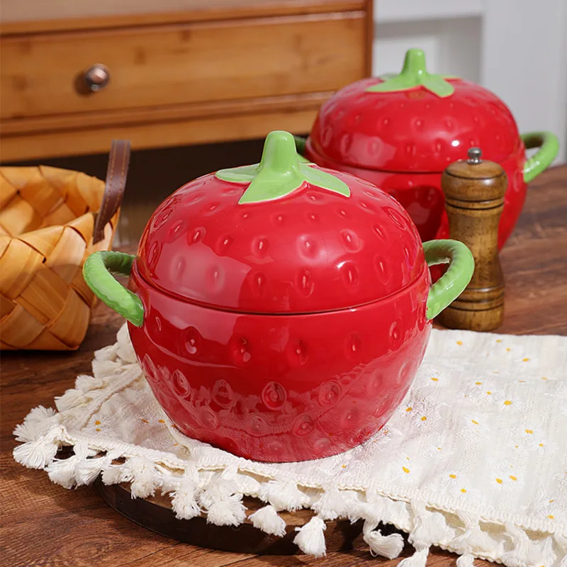 

Strawberry Ceramic Cooking Pots Large Capacity High Temperature Resistance Milk Pan Household Heat Resistant Large Soup Bowl