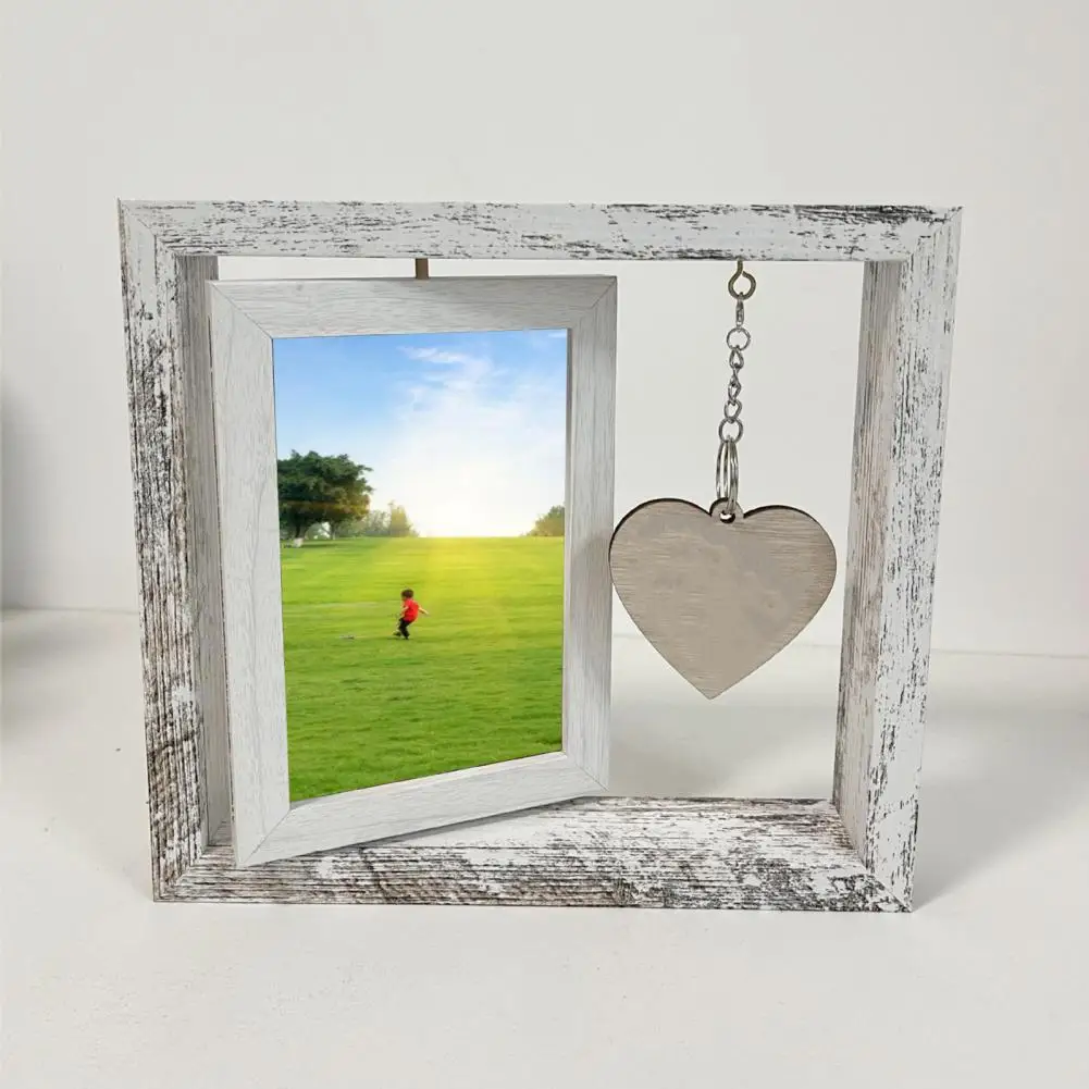Rotating Photo Frame Wooden Picture Frame 360-degree Rotating Wooden Photo Display with Heart Pendant photo frame wood photo frame wood frame wood picture frame