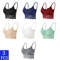 Soutien-gorge en dentelle pour femmes, 3 pièces, Bralette confortable, couleur unie, sous-vêtements Sexy, gilet ajouré, Lingerie sans fil, soutien-gorge sans couture 1