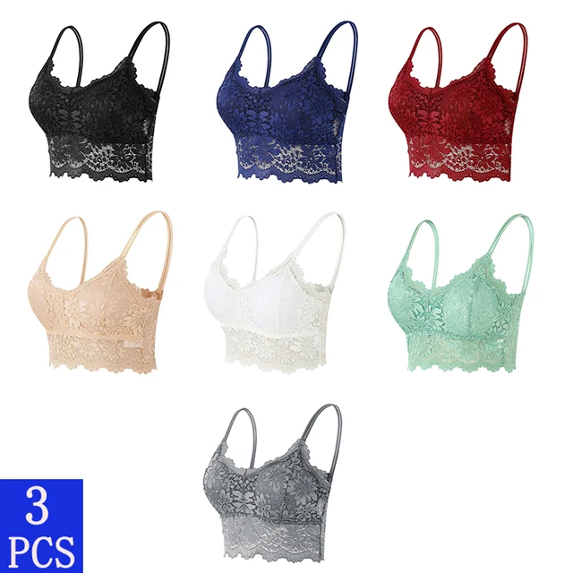 Soutien-gorge en dentelle pour femmes, 3 pièces, Bralette confortable, couleur unie, sous-vêtements Sexy, gilet ajouré, Lingerie sans fil, soutien-gorge sans couture 1