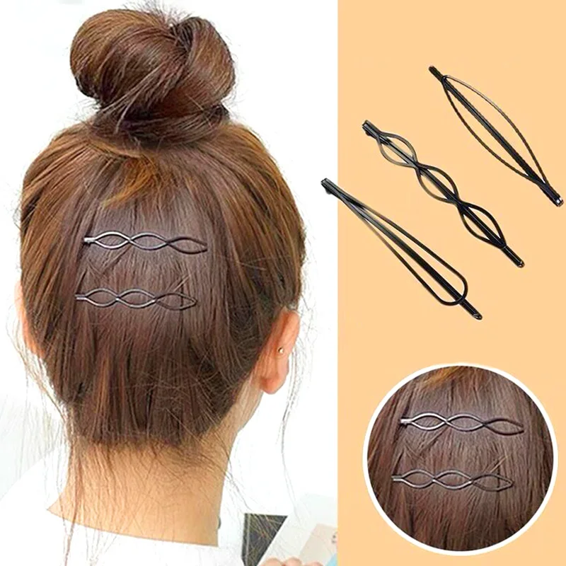 12pcs Wavy Barrettes For Women Girls Simple Black Side Invisible Metal Hairpin Broken Hair Fixed Gadget Hairpin