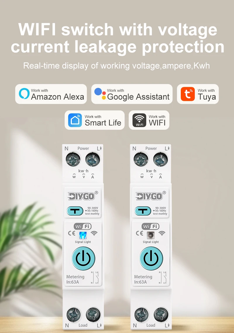 Din-schiene Tuya WiFi Smart Timer Schalter 1P + N 63A Metering Circuit Breaker mit Leckage Schutz Fernbedienung sprach Steuerung Alexa Google – Detail 1