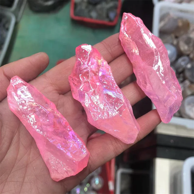 

Quartz Crystal Rough Dog Tooth Aura Pink Raw Cluster Specimen Natural Stones Healing Reiki Gemstones Home Decoration