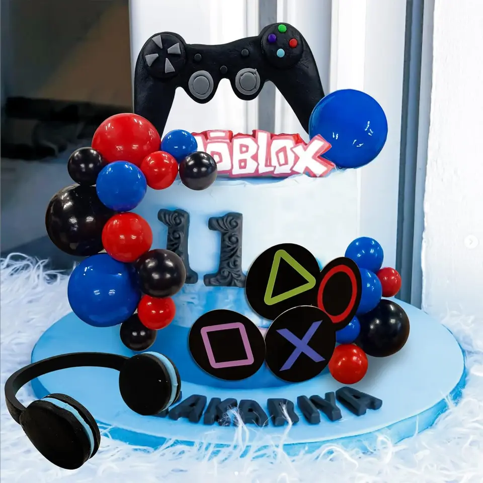 Topper per torta per videogiochi Videogioco Buon compleanno Controller Cuffie Decorazione per torta Decorazione per torta con palla