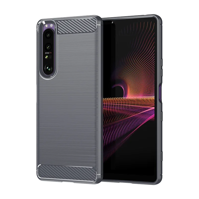 thumbnail image 1 of Funda de silicona cepillada para Sony Xperia 1 Xperia 10 III Lite, funda de fibra de carbono para Sony Xperia 5 Xperia1 J8110 J8170 J9110, 1 of 5