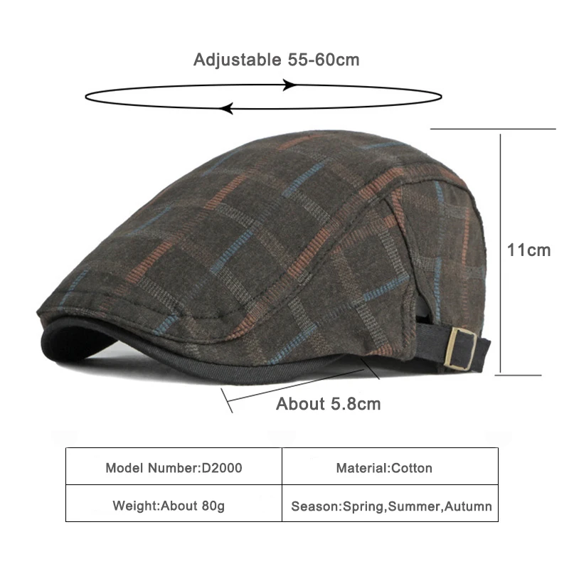 용수철 여름 베레모 모자 남성용 격자 무늬 헤링본 모자, 영국 스타일 피크 아이비 모자, 여성용 햇빛가리개 드라이버 모자 바이저