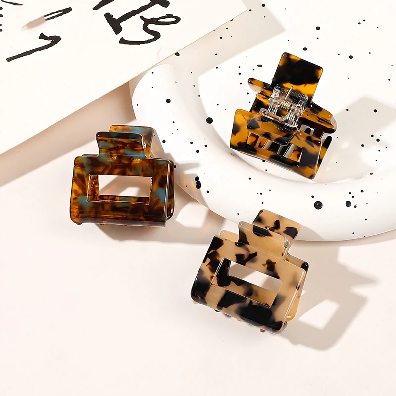 

Korean Style Square Hair Claws Tortoiseshell Marble Print Small Hair Clip Ponytail Shark Clip Vintage Barrette Hair Accessories