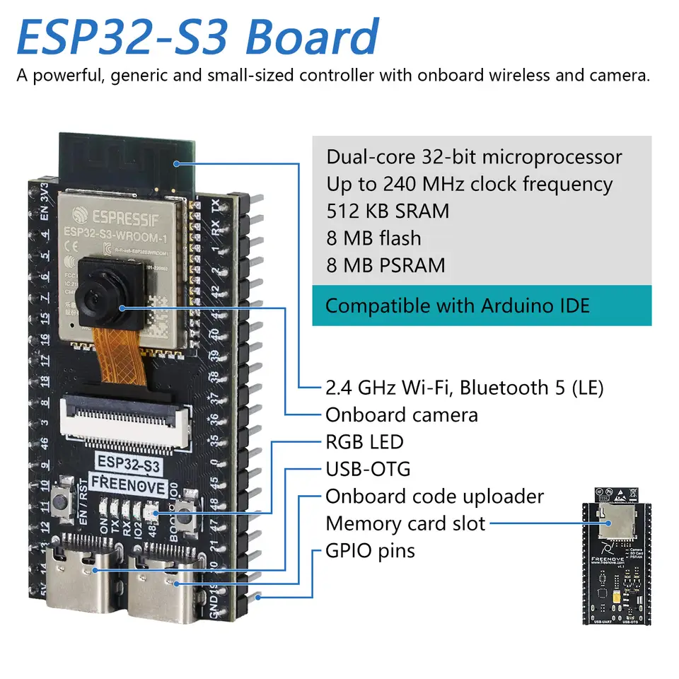 Freenove ESP32 ESP32-S3 Camera Ultimate Starter Kit, USB-OTG WiFi+BT, Python C Java, 828-Page Tutorial, 121 Projects, 243 Items image 3