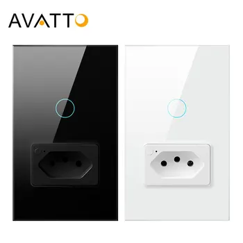 AVATTO 투야 와이파이 벽 스위치 및 소켓, 브라질 스마트 라이트 스위치 리모컨, 알렉사 구글 홈, 4X2 유리 패널, 1/2 버튼