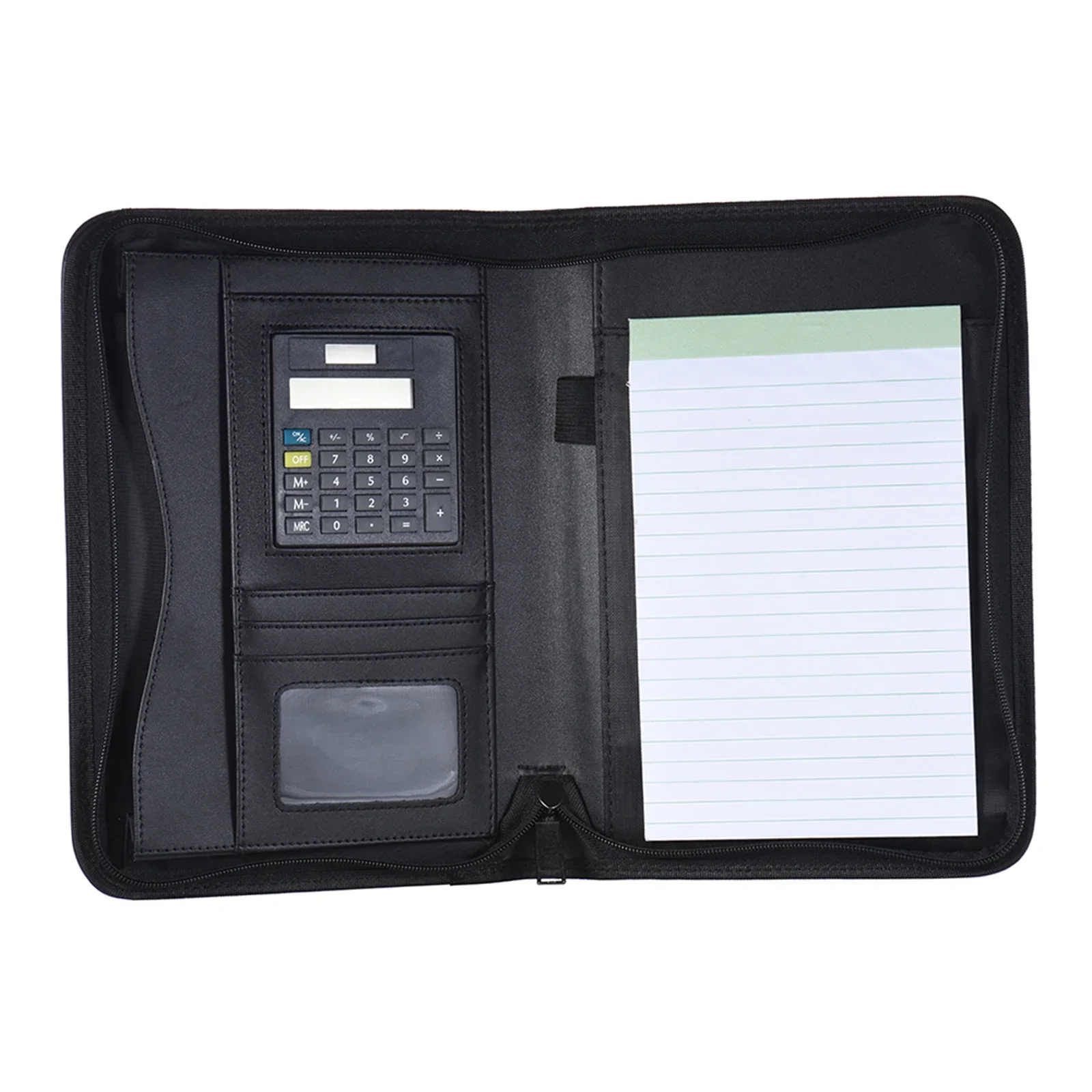 지퍼가 달린 가죽 거치대, 서류, 비즈니스 카드, PU 쓰기 폴더, 계산기, 포트폴리오 마감 정리함, Padfolio