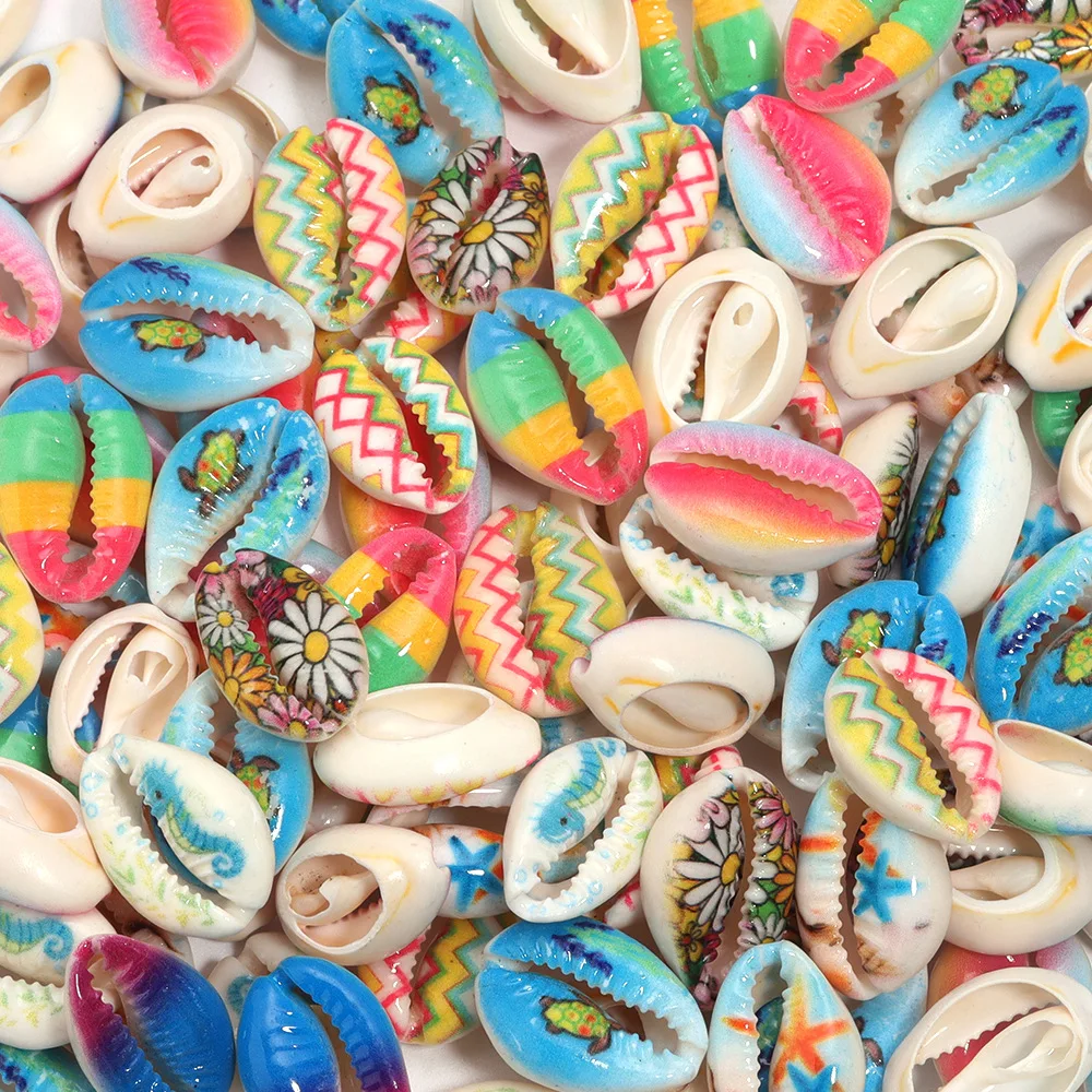10-50pcs Mix Color Painted Natural Sea Shells Conch Beads For Sandy Beach Jewelry Making DIY Necklace Bracelet, natural shell ornaments