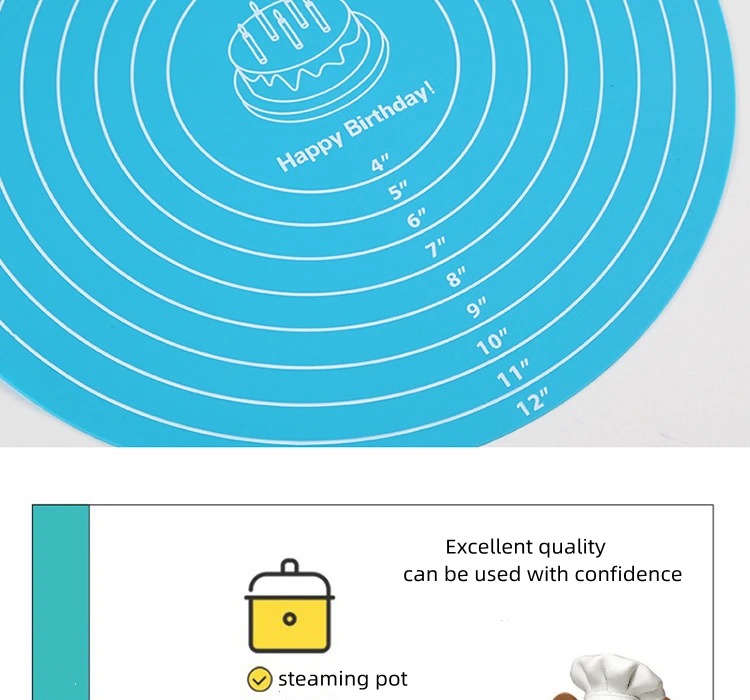 Round Silicone Baking Mat Non-Slip Pastry Turntable Nonstick Dough Kneading Pad