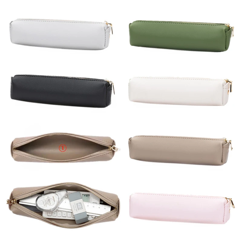 

Portable Zipper PU Leather Pencil Bag Case Stationery Organizer Pens Storage Pouch Pens Bag Holder
