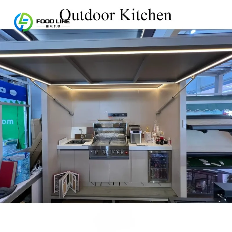 Isola Cucina da Esterno Personalizzata con Telaio in Lega di Alluminio, Lavello e Spazio di Stoccaggio, Leggera, Resistente e Perfetta per Spazi di Cucina - immagine 4