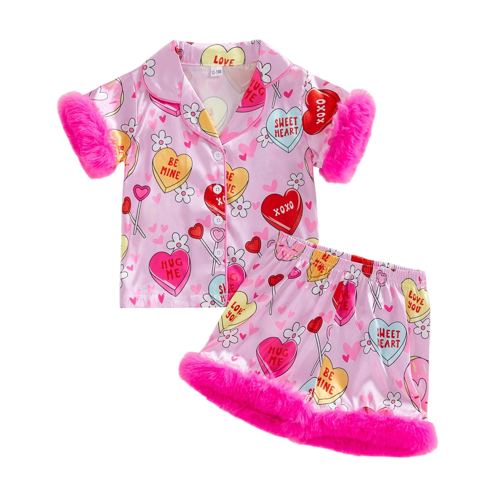 Adorable Toddler Girls Valentine s Day Pajama Set Featuring Cute Heart Print Stylish Lapel V-Neck and Cozy Shorts for a