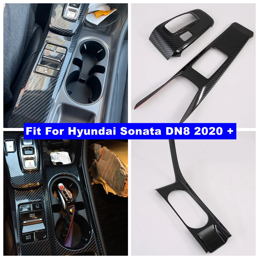 

Carbon Fiber Gear Shift Box Water Cup Holder Panel Cover For Hyundai Sonata DN8 2020 - 2023 Trim Car Styling Sticker Accessories