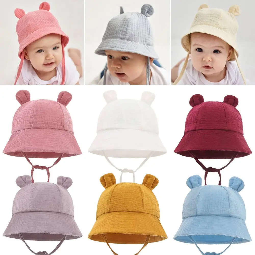 Soft Cotton Baby Sun Hat With Ears Cute Bunny Newborn Boys Girls Bucket Hat Summer Kids Toddler Panama Cap 0 to 12 Months