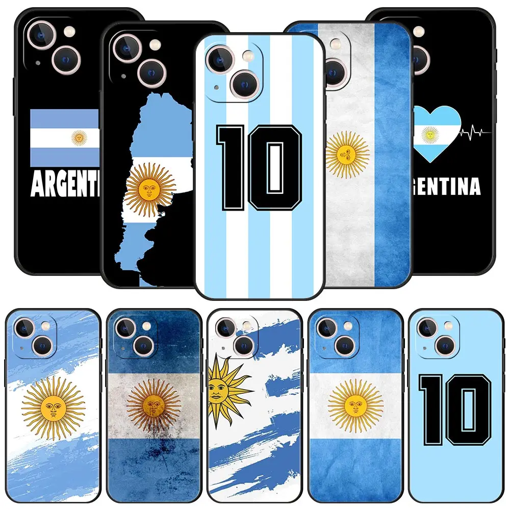 Coque de téléphone de luxe pour iPhone Pro Max X XR XS 7 8 Plus 2020, couverture souple noire Funda drapeau argentin football 10