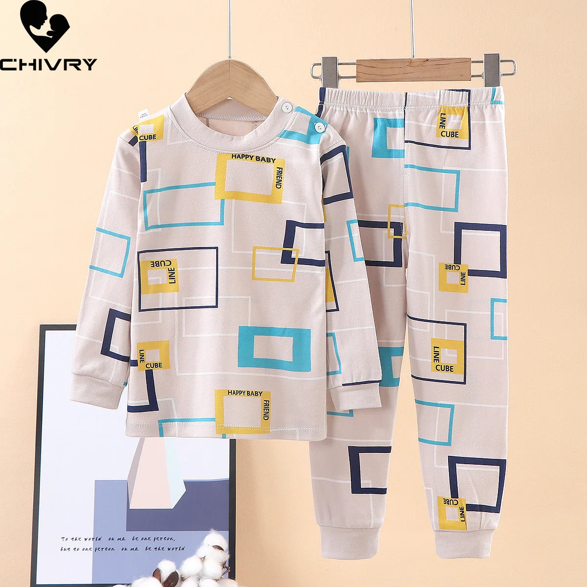 

New 2023 Kids Boys Girls Pajamas Cartoon Print Long Sleeve T-Shirt Tops with Pants Toddler Baby Autumn Sleeping Clothes Sets