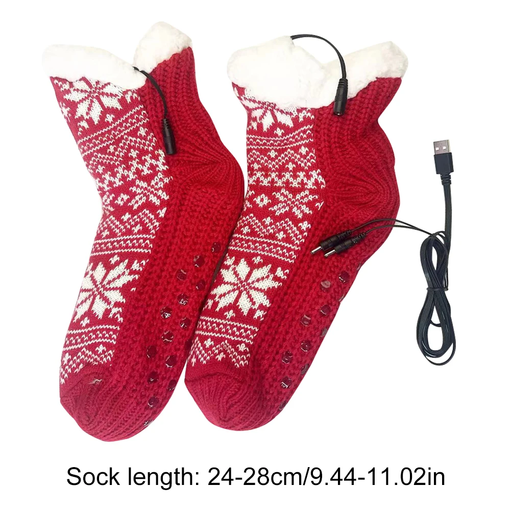 USB Heated Soft Knitted Socks Non Slip Fluffy Slipper Socks Plush Floor Cozy Bed Slippers for Men Women