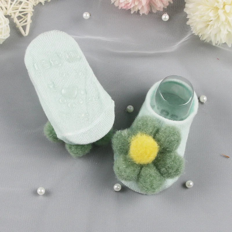Baby Cute Cartoon 3D Doll Bow Flower Socks Cotton Rubber Anti-slip Floor Socks for 0-2Y Newborn Infant Clothing Boys Girls Wear