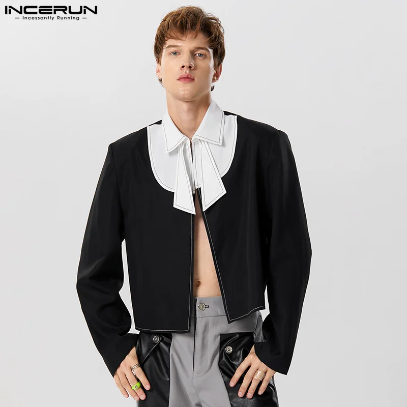 

2023 Men Blazer Patchwork Lapel Long Sleeve Streetwear Personality Casual Suits Men Autumn Fashion Male Crop Coats S-3XL INCERUN