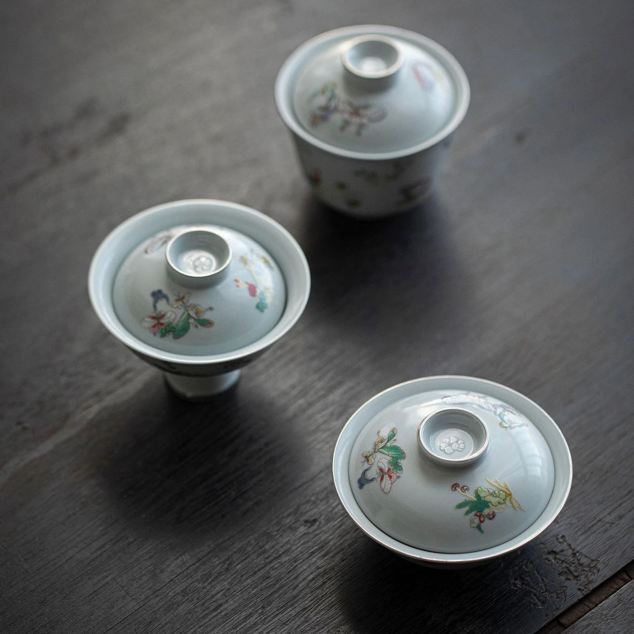 Retro Moon Butterfly Ceramic Tea Tureen Boutique Japanese High-footed Tea Bowl Maker Cover Bowl Household Kung Fu Set